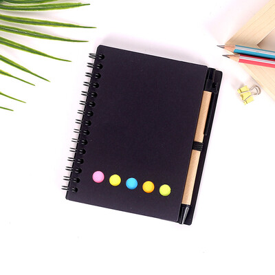 Бележник със спирала с подплата Kisdo Бележник с корици от крафт хартия с държач за писалка, лепкави бележки и маркер за страници, малък бизнес бележник