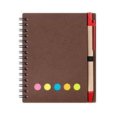 Бележник със спирала с подплата Kisdo Бележник с корици от крафт хартия с държач за писалка, лепкави бележки и маркер за страници, малък бизнес бележник