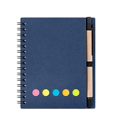 Бележник със спирала с подплата Kisdo Бележник с корици от крафт хартия с държач за писалка, лепкави бележки и маркер за страници, малък бизнес бележник