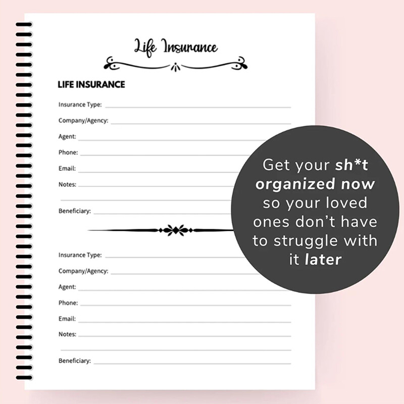 Gyvenimo pabaigos planuotojas Aš dabar miręs Kokių knygų planuotojo vadovaujamasi galutiniai susitarimai, kai manęs nebėra. Darbaknygės tvarkyklės bloknotas