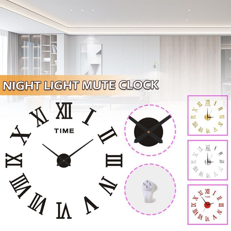 Kunst Rooma numbrid Kontoritoa peegelpinnaga seinakell Akrüülkleebis Seinakleebis