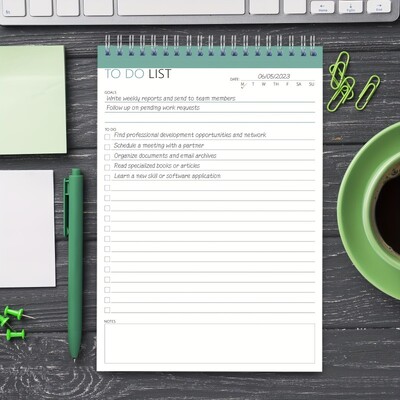 Bilježnica s dnevnim planerom od 52 listova - Povećajte učinkovitost i ostvarite ciljeve - Odlomak bez datuma s ciljevima i odjeljak s bilješkamab
