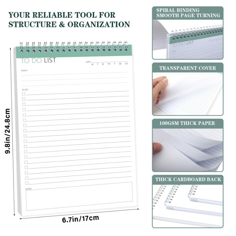 Bilježnica s dnevnim planerom od 52 listova - Povećajte učinkovitost i ostvarite ciljeve - Odlomak bez datuma s ciljevima i odjeljak s bilješkamab