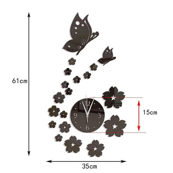 Ακρυλικά αυτοκόλλητα καθρέφτη Ρολόι τοίχου μοντέρνα σχεδίαση πεταλούδα 3D DIY ρολόγια για κορίτσι Δώρο Σαλόνι Διακόσμηση σπιτιού