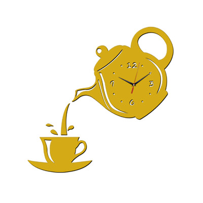 3D DIY teekannu kujuga seinakell akrüülpeegelkell Moodne köök Kodukaunistusega seinakleebis Õõnes digitaalkell Kell Kodukell