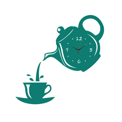 3D DIY teekannu kujuga seinakell akrüülpeegelkell Moodne köök Kodukaunistusega seinakleebis Õõnes digitaalkell Kell Kodukell