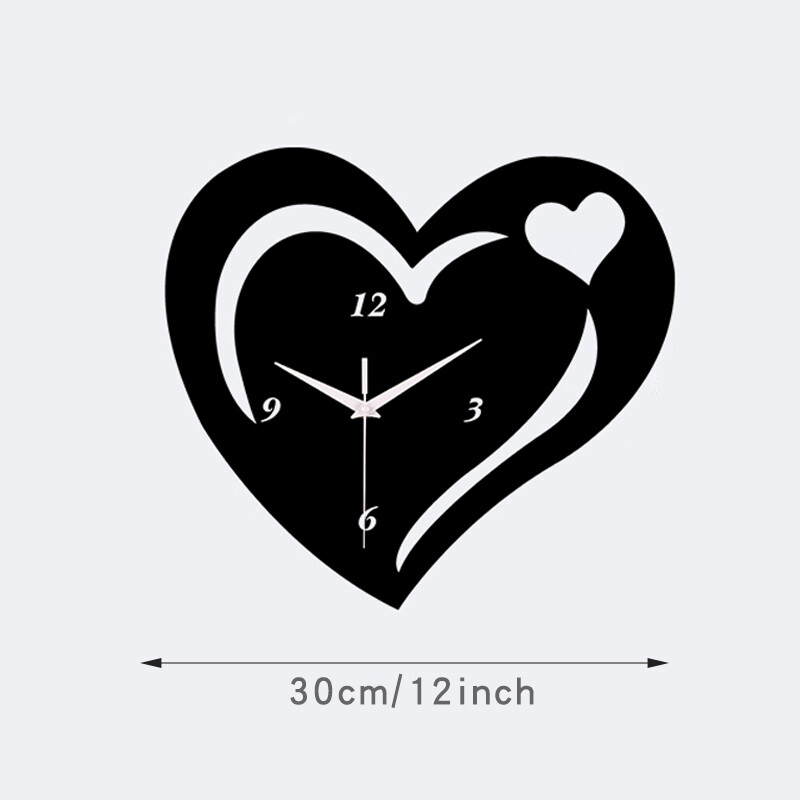 Черен любовен стенен часовник Свети Валентин Творчески безшумен часовник, подходящ за декорация на всекидневна и спалня като подарък за влюбени
