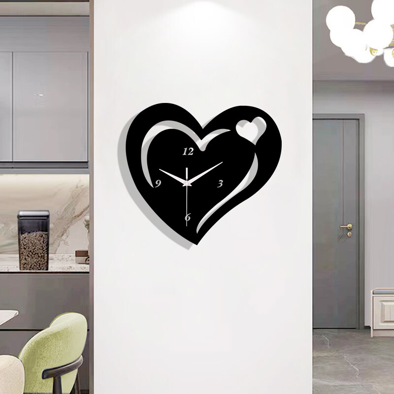 Черен любовен стенен часовник Свети Валентин Творчески безшумен часовник, подходящ за декорация на всекидневна и спалня като подарък за влюбени