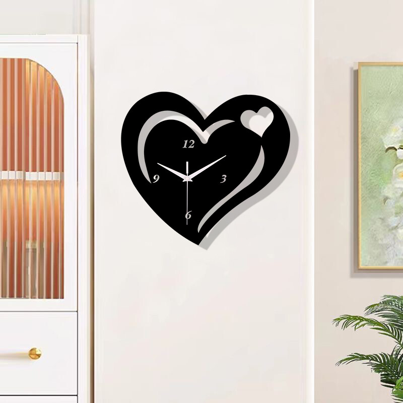 Черен любовен стенен часовник Свети Валентин Творчески безшумен часовник, подходящ за декорация на всекидневна и спалня като подарък за влюбени