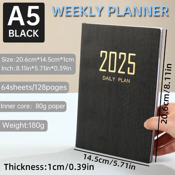 2025 A5 Weekly Planner Ανθεκτικό κάλυμμα PU 365 Ημερών Ημερήσιο χρονοδιάγραμμα Σημειωματάριο Συμπαγές ημερολόγιο Ημερολόγιο School Office Agenda Organizer