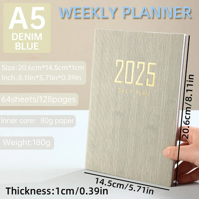 2025 A5 nädalaplaneerija Vastupidav PU kate 365 päeva päevakava Märkmik Kompaktne kalender Ajakiri Koolikontori päevakava korraldaja