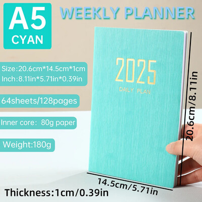 2025 A5 nädalaplaneerija Vastupidav PU kate 365 päeva päevakava Märkmik Kompaktne kalender Ajakiri Koolikontori päevakava korraldaja