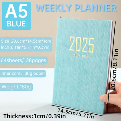 2025 A5 nädalaplaneerija Vastupidav PU kate 365 päeva päevakava Märkmik Kompaktne kalender Ajakiri Koolikontori päevakava korraldaja