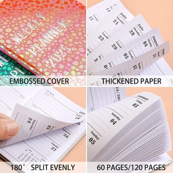 Laser 2025 A7 English Notebook Efficiency Plan Colorful Leather Pocket Calendar 2025 English Schedule Planner Notepad School