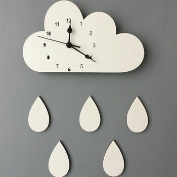 Nordic Home Clouds Rainbow Raindrop Clock Cartoon Παιδικό σιωπηλό ρολόι Διακόσμηση τοίχου Boutique Διακόσμηση σαλονιού