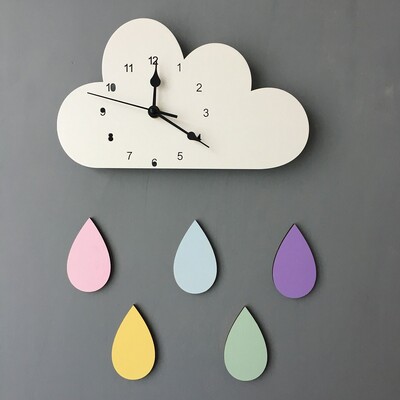 Nordic Home Clouds Rainbow Raindrop Clock Cartoon Детски безшумен часовник Декорация на стена Бутикова декорация за всекидневна