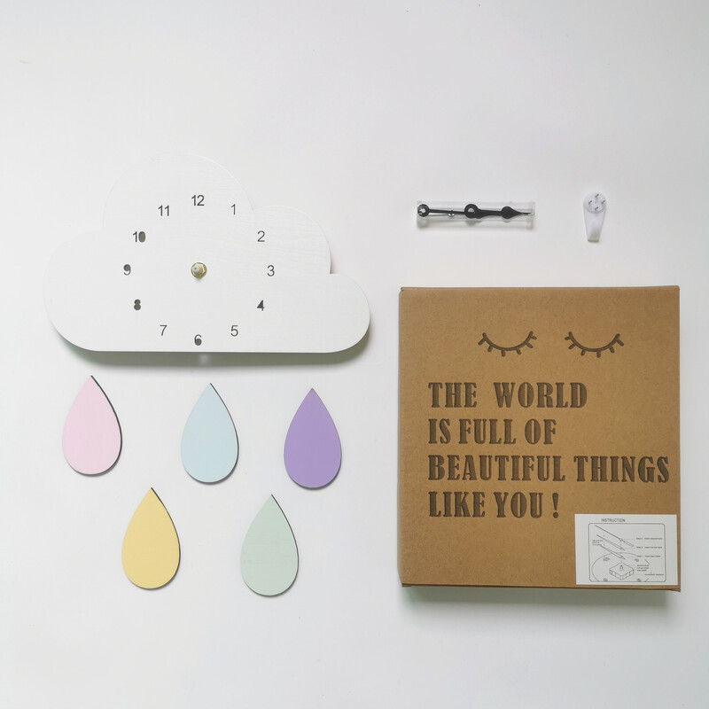 Nordic Home Clouds Rainbow Raindrop Clock Cartoon Детски безшумен часовник Декорация на стена Бутикова декорация за всекидневна