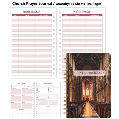 48 lapų senovinis kietas viršelis spirale surištas maldos žurnalas Kasdienis atsidavimo Biblijos studijų sąsiuvinis su vadovaujama maldos planavimo priemone