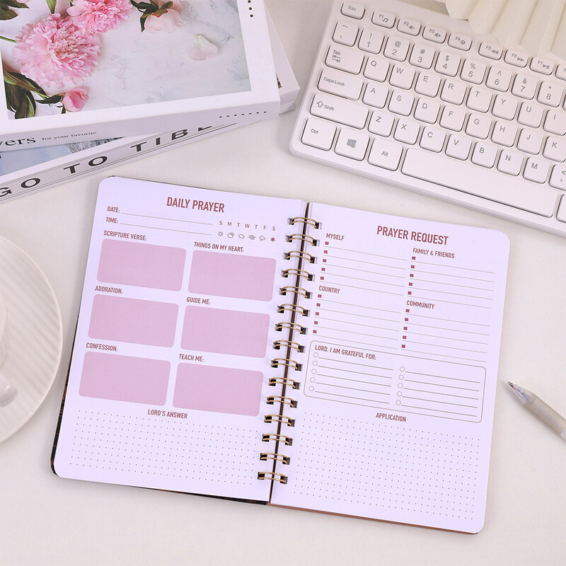 48 lapų senovinis kietas viršelis spirale surištas maldos žurnalas Kasdienis atsidavimo Biblijos studijų sąsiuvinis su vadovaujama maldos planavimo priemone