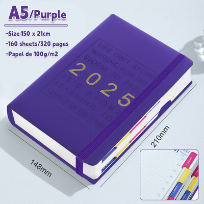 Януари-декември 2025 г. Планер Испански език Тетрадка A5 PU кожена корица Планер за училищен дневен ред Седмичен Месечен дневник Организатор