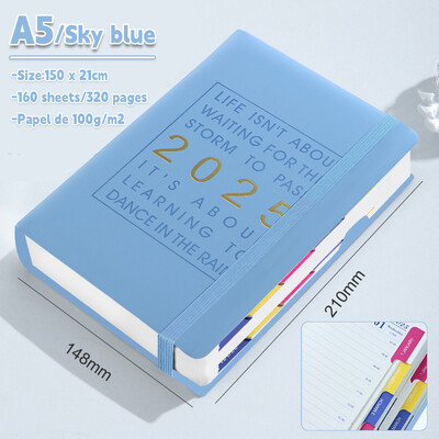 Януари-декември 2025 г. Планер Испански език Тетрадка A5 PU кожена корица Планер за училищен дневен ред Седмичен Месечен дневник Организатор