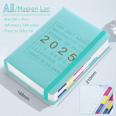 Януари-декември 2025 г. Планер Испански език Тетрадка A5 PU кожена корица Планер за училищен дневен ред Седмичен Месечен дневник Организатор