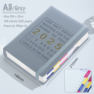 Януари-декември 2025 г. Планер Испански език Тетрадка A5 PU кожена корица Планер за училищен дневен ред Седмичен Месечен дневник Организатор