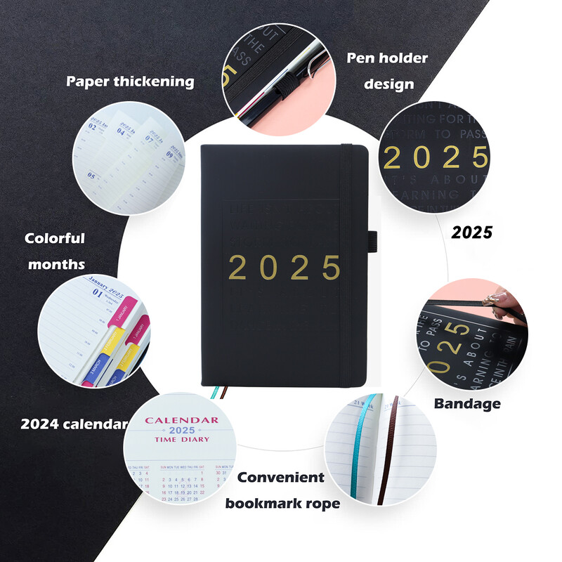 Януари-декември 2025 г. Планер Испански език Тетрадка A5 PU кожена корица Планер за училищен дневен ред Седмичен Месечен дневник Организатор