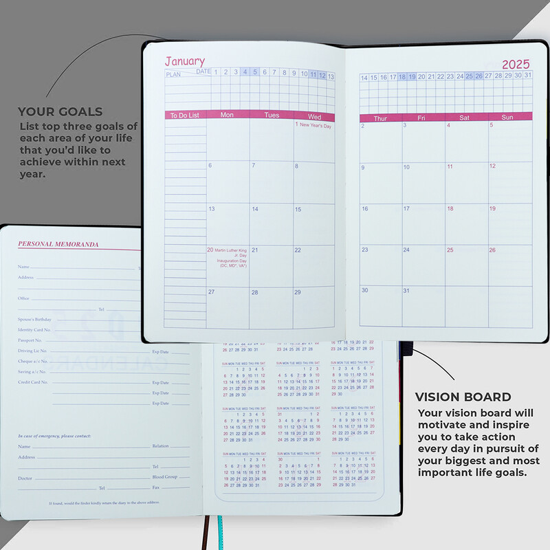 Януари-декември 2025 г. Планер Испански език Тетрадка A5 PU кожена корица Планер за училищен дневен ред Седмичен Месечен дневник Организатор