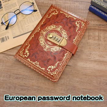 Retro Digital Password Notebook Journal with Lock A5, Diary Perfect for Men and Women-Pu δερμάτινη κλειδαριά Προσωπικά Απόρρητο