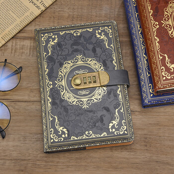 Retro Digital Password Notebook Journal with Lock A5, Diary Perfect for Men and Women-Pu δερμάτινη κλειδαριά Προσωπικά Απόρρητο