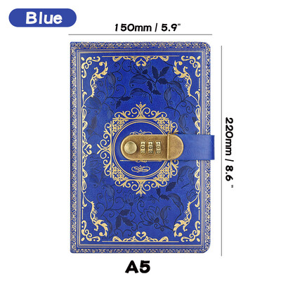 Jurnal retro cu parole digitale cu blocare A5, jurnal perfect pentru bărbați și femei - lacăt cu combinație din piele PU confidențialitatea persoanelor