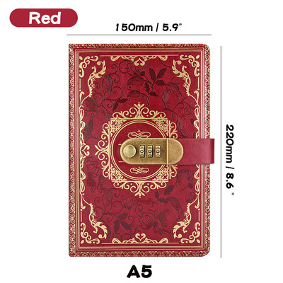 Jurnal retro cu parole digitale cu blocare A5, jurnal perfect pentru bărbați și femei - lacăt cu combinație din piele PU confidențialitatea persoanelor