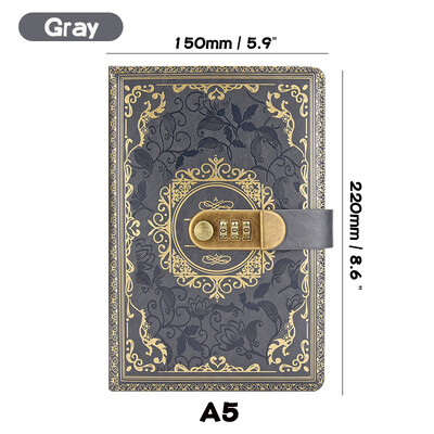 Jurnal retro cu parole digitale cu blocare A5, jurnal perfect pentru bărbați și femei - lacăt cu combinație din piele PU confidențialitatea persoanelor