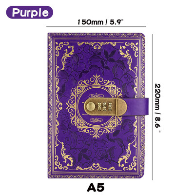 Jurnal retro cu parole digitale cu blocare A5, jurnal perfect pentru bărbați și femei - lacăt cu combinație din piele PU confidențialitatea persoanelor