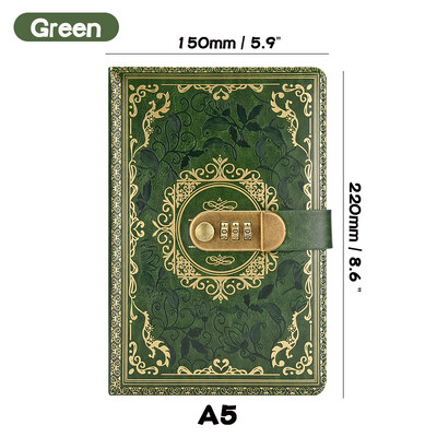 Jurnal retro cu parole digitale cu blocare A5, jurnal perfect pentru bărbați și femei - lacăt cu combinație din piele PU confidențialitatea persoanelor