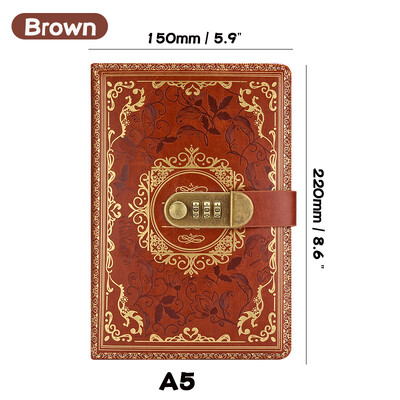 Jurnal retro cu parole digitale cu blocare A5, jurnal perfect pentru bărbați și femei - lacăt cu combinație din piele PU confidențialitatea persoanelor