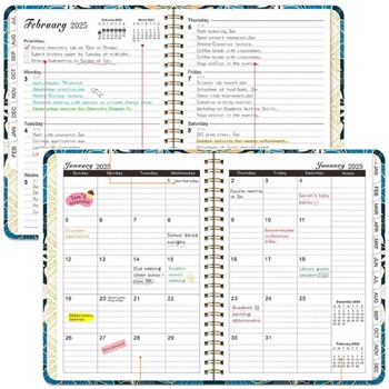 6 τμχ 2025 Bloom Daily Planner Notebook Εβδομαδιαίο/μηνιαίο Βιβλίο ραντεβού με ημερομηνία ημερήσιας διάταξης με αυτοκόλλητα και ετικέτες για οργάνωση