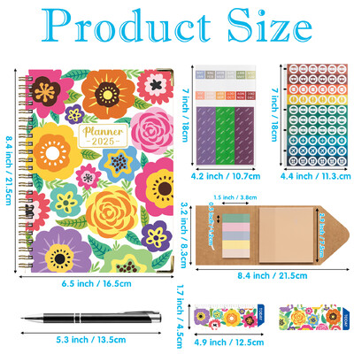 6 бр. 2025 Bloom Daily Planner Notebook Седмичен/месечен дневен ред с дата Книга със стикери и етикети за организация