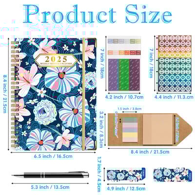 6 бр. 2025 Bloom Daily Planner Notebook Седмичен/месечен дневен ред с дата Книга със стикери и етикети за организация