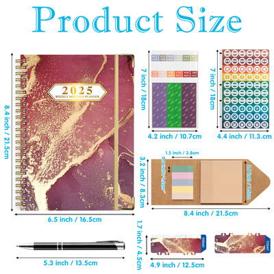 6 бр. 2025 Bloom Daily Planner Notebook Седмичен/месечен дневен ред с дата Книга със стикери и етикети за организация