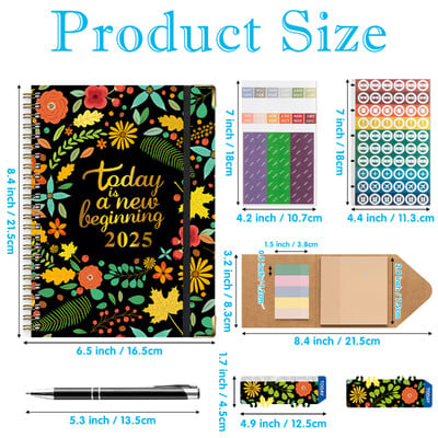6 бр. 2025 Bloom Daily Planner Notebook Седмичен/месечен дневен ред с дата Книга със стикери и етикети за организация