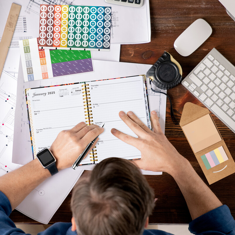 6 бр. 2025 Bloom Daily Planner Notebook Седмичен/месечен дневен ред с дата Книга със стикери и етикети за организация