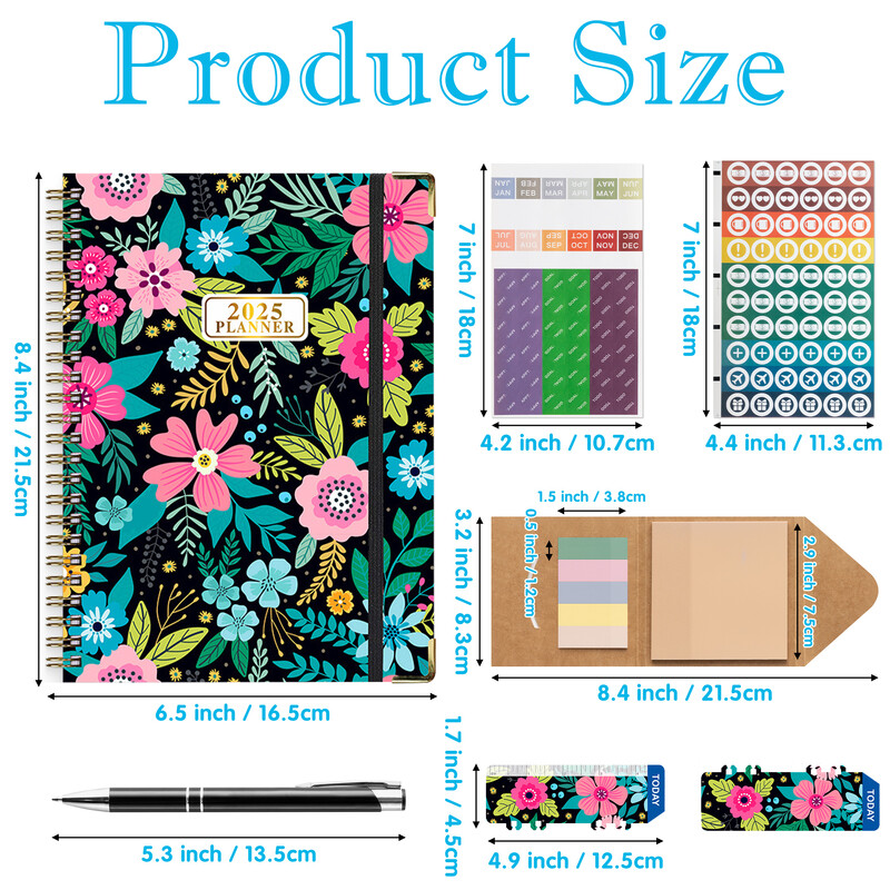 6 бр. 2025 Bloom Daily Planner Notebook Седмичен/месечен дневен ред с дата Книга със стикери и етикети за организация