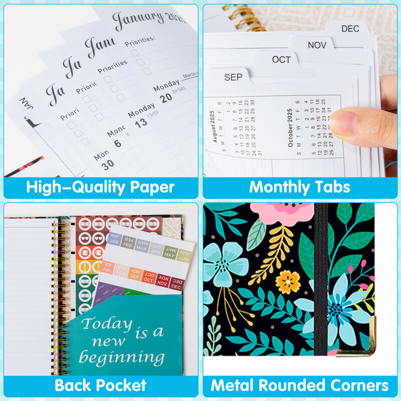 6 бр. 2025 Bloom Daily Planner Notebook Седмичен/месечен дневен ред с дата Книга със стикери и етикети за организация