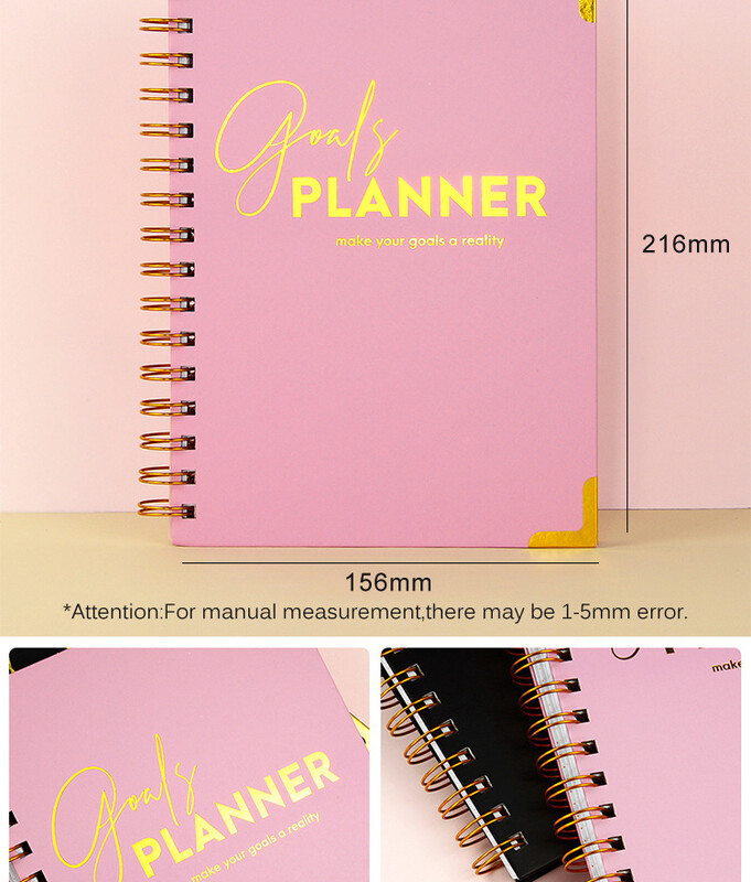 Розово, черно, виолетово, синьо, тетрадка с нов план за цели, тетрадка, тетрадка с бобина
