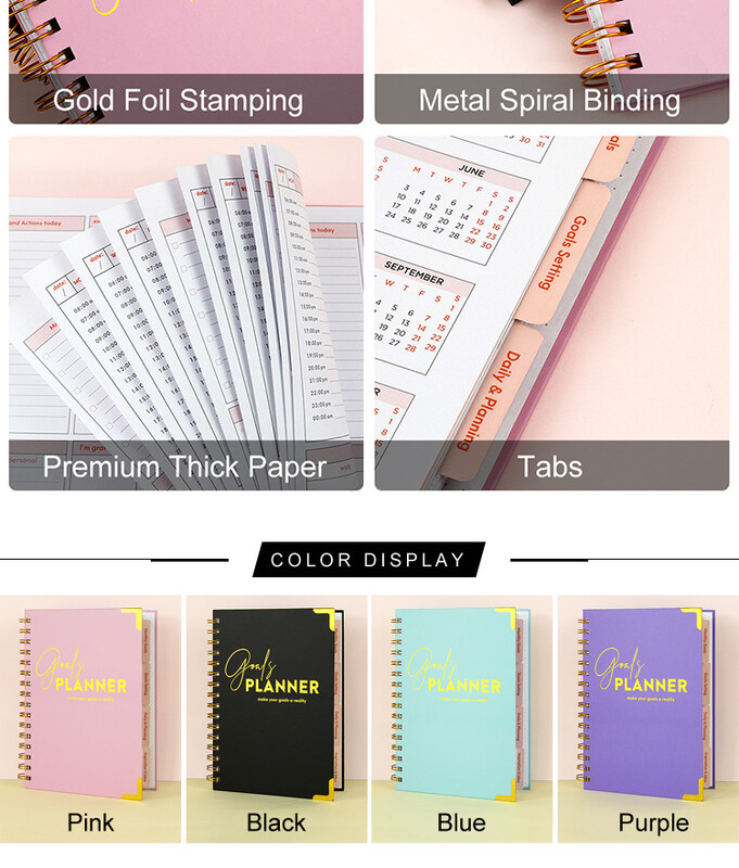 Розово, черно, виолетово, синьо, тетрадка с нов план за цели, тетрадка, тетрадка с бобина