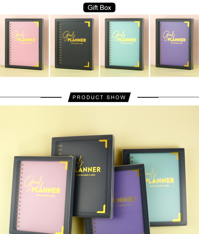 Розово, черно, виолетово, синьо, тетрадка с нов план за цели, тетрадка, тетрадка с бобина