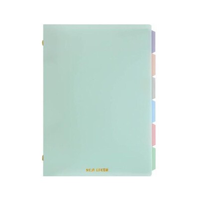 Pehme A5 köitjaga märkmik pastelsete indeksijaoturitega. Täidetav reskont siselehe pastelsetes värvides eemaldatav lahtiste lehtedega märkmik