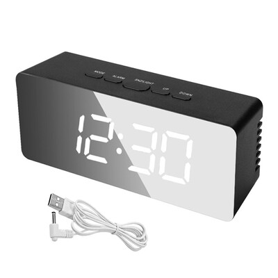 Afișaj cu oglindă cu LED Ceas de orar Dormitor Noptiera Ceas electronic digital Alimentare USB Birou Birou Ceas cu alarmă Decor acasă